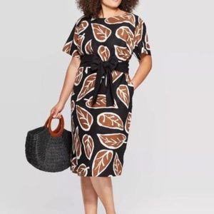 Who What Wear Leaf Print Linen-Blend Dress